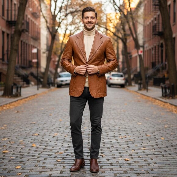 Wilson Men Vintage House of Suede & Leather Jacket Single Breasted Blazer FLAW - Picture 2 of 12